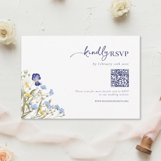 Boho WildflowersエレガントのQR結婚コードRSVP 出欠カード