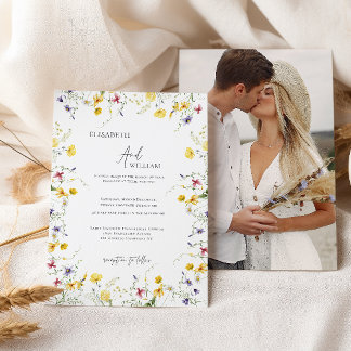 Boho Wildflowersエレガントフォト結婚式招待状 招待状