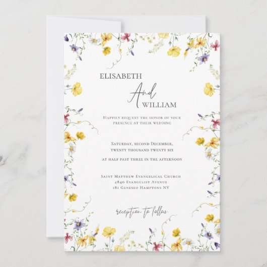 Boho Wildflowersエレガントフォト結婚式招待状 招待状 (正面)