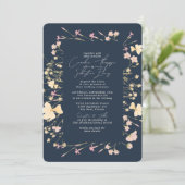 Boho WildflowersフレームNavy RSVP QRコード結婚s 招待状 (スタンド正面)