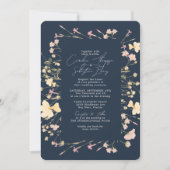 Boho WildflowersフレームNavy RSVP QRコード結婚s 招待状 (正面)