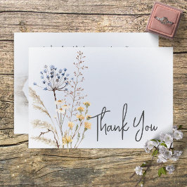 Boho Wildflowers Blueモダン'結婚s Thank You サンキューカード
