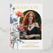 Boho Wildflowers Bunch Photo Modern Arch Graduate 箔招待状 (正面)