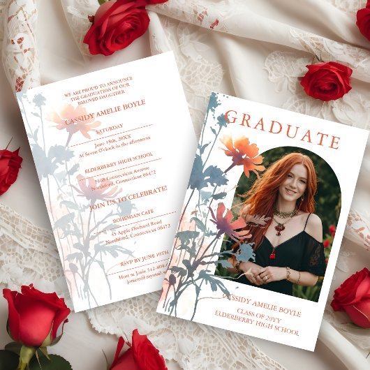 Boho Wildflowers Bunch Photo Modern Arch Photo 招待状