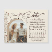Boho Wildflowers Calendar & Photo Save the Date マグネット招待状 (正面)
