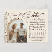 Boho Wildflowers Calendar & Photo Save the Date 案内ポストカード (正面)
