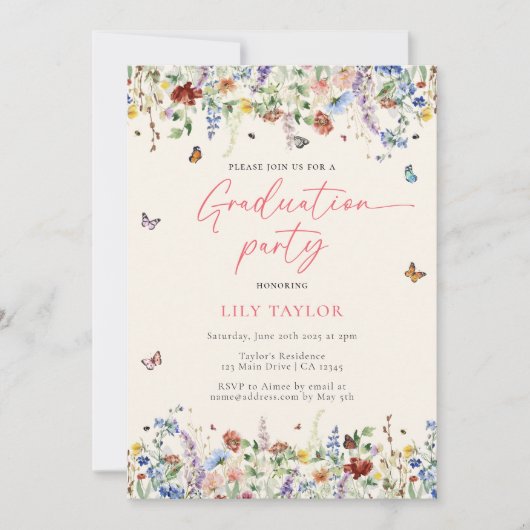 Boho Wildflowers Chairs 2025写真卒業 招待状 (正面)