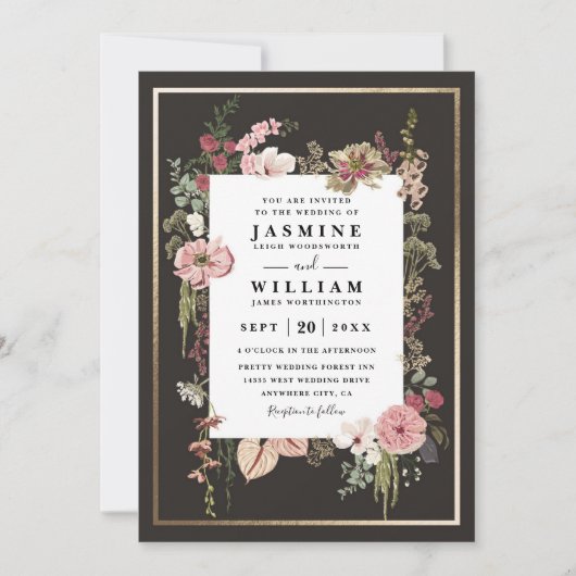 Boho Wildflowers Garden Elegant QR Code Wedding 招待状 (正面)