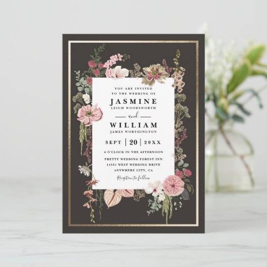 Boho Wildflowers Garden Elegant QR Code Wedding 招待状 (スタンド正面)