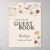 Boho Wildflowers Guest Book Wedding Sign  ポスター (正面)