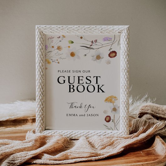 Boho Wildflowers Guest Book Wedding Sign  ポスター