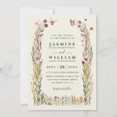 Boho Wildflowers Mushroom Magic QR Code Wedding 招待状 (正面)