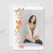 Boho Wildflowers Pink Coquette Bow Photo Sweet 16 招待状 (裏面)