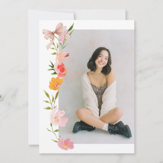 Boho Wildflowers Pink Coquette Bow Photo Sweet 16 招待状 (裏面)