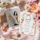 Boho Wildflowers Pink Coquette Bow Photo Sweet 16 招待状