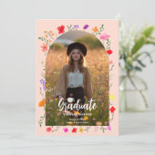 Boho wildflowers Pink Garden photos graduation 招待状 (スタンド正面)