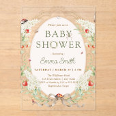 Boho Wildflowers Strawberry Baby Shower アクリル招待状 (正面)
