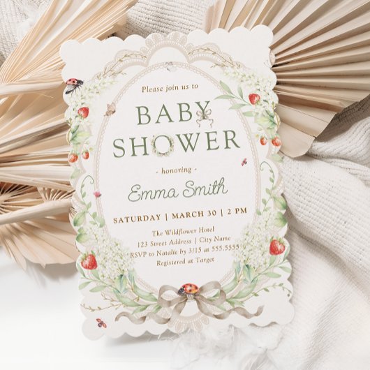 Boho Wildflowers Strawberry Baby Shower 招待状