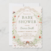 Boho Wildflowers Strawberry Baby Shower 招待状 (正面)