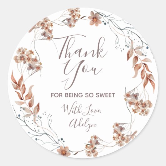 Boho Wildflowers Thank Being Here Stickers ラウンドシール (正面)