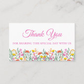 Boho Wildflowers Thank You Pink 結婚フローラ プレイスカード (正面)