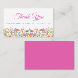 Boho Wildflowers Thank You Pink 結婚フローラ プレイスカード