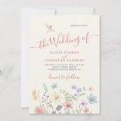 Boho wildflowers watercolor floral garden wedding 招待状 (正面)