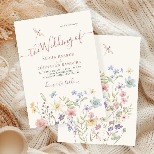 Boho wildflowers watercolor floral garden wedding 招待状