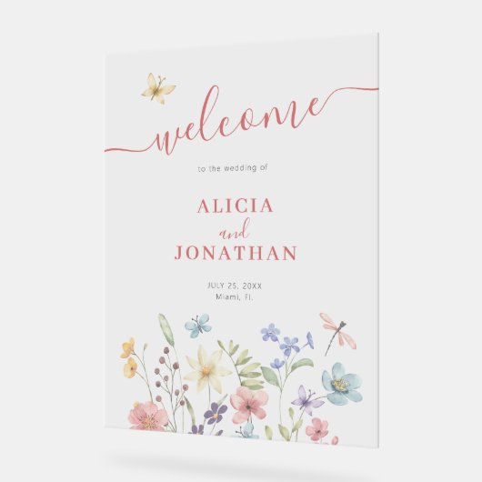 Boho wildflowers welcome wedding アクリルサイン (傾斜)
