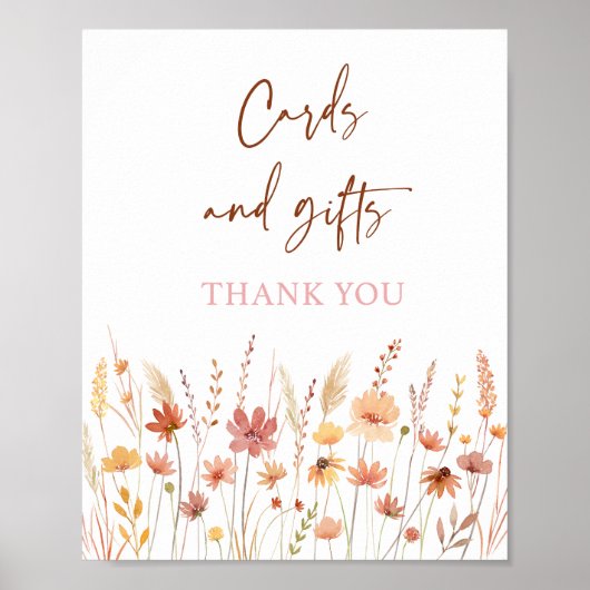 Boho Wilflowersカードとギフト赤ちゃんシャワーのサイン ポスター (正面)