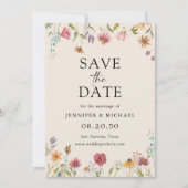 Boho Wilflowers日付カードを保存 招待状 (正面)