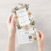 Boho Winter Greenery Boughs白QRコード オールインワン招待状 (貼ってはがせる)