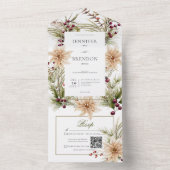 Boho Winter Greenery Boughs白QRコード オールインワン招待状 (内側)