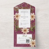 Boho Winter Greenery Boughs Burgundy QRコード オールインワン招待状 (内側)