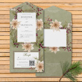Boho Winter Greenery Boughs Sage Green QRコード オールインワン招待状