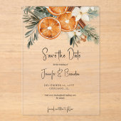Boho Winter Greenery dry oranges Save the date アクリル招待状 (正面)
