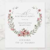 Boho Winter Greenery Redフローラ30歳 ワインラベル (シングルラベル)