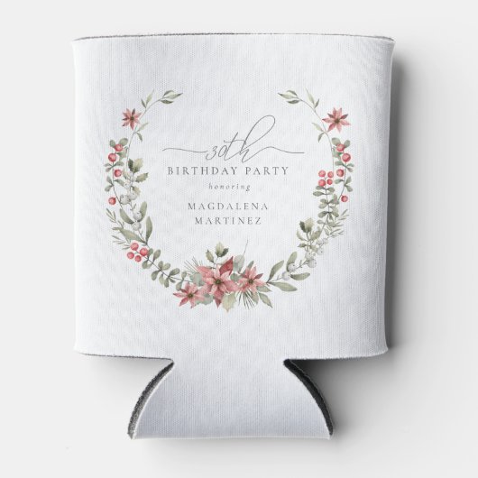 Boho Winter Greenery Redフローラ30歳 缶クーラー (正面)