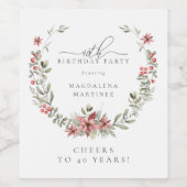 Boho Winter Greenery Redフローラ40歳の誕生日 ワインラベル (シングルラベル)