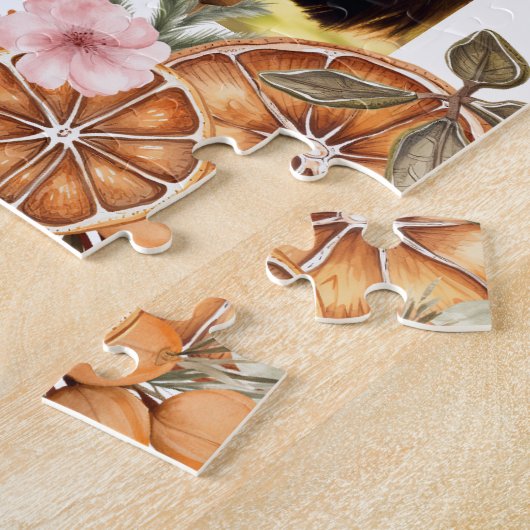 Boho Winter Holiday初めてのクリスマスカップル写真 ジグソーパズル (側面)