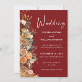 Boho Winter Holiday結婚's Burgundy Photo 招待状 (正面)