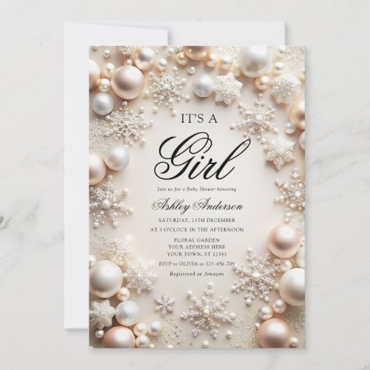 Boho Winter Its a Girl Baby Shower 招待状 (正面)