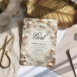 Boho Winter Its a Girl Baby Shower 招待状