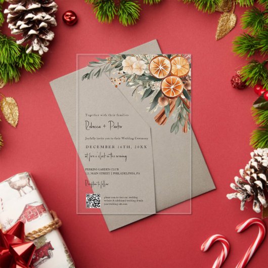 Boho Winter Wedding Qr code RSVP all in one アクリル招待状 (インサイチュ (クリスマス))