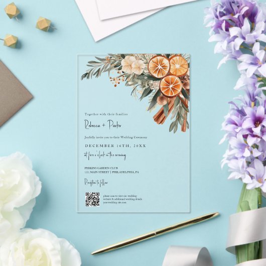 Boho Winter Wedding Qr code RSVP all in one アクリル招待状 (インサイチュ (ウェディング))