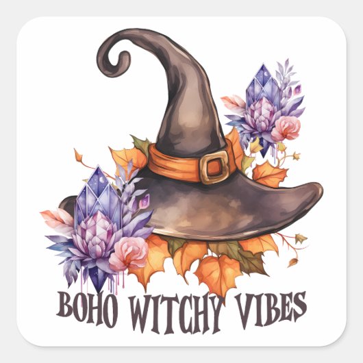 Boho Witchy Vibes Halloween  スクエアシール (正面)