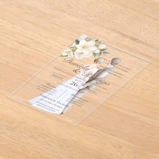 Boho with bride and groom wedding アクリル招待状 (レイダウン)