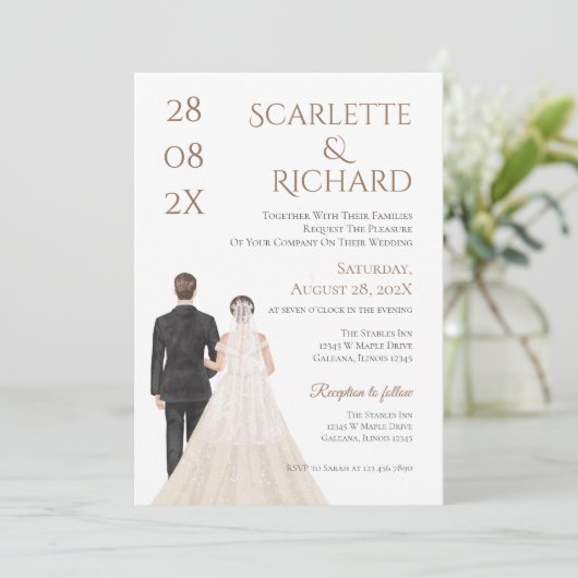 Boho with bride and groom wedding 招待状 (スタンド正面)