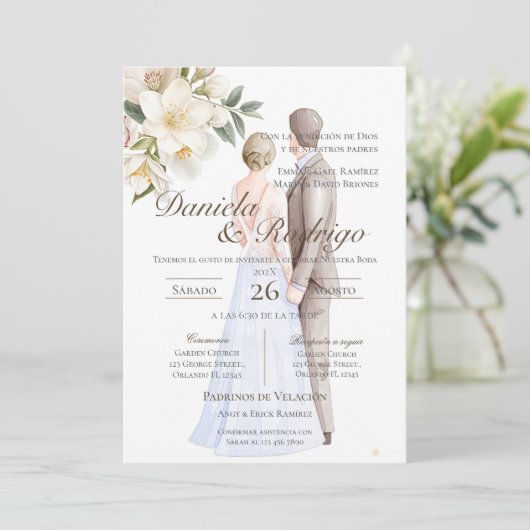 Boho with bride and groom wedding 招待状 (スタンド正面)