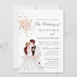 Boho with bride and groom wedding Invitation 招待状